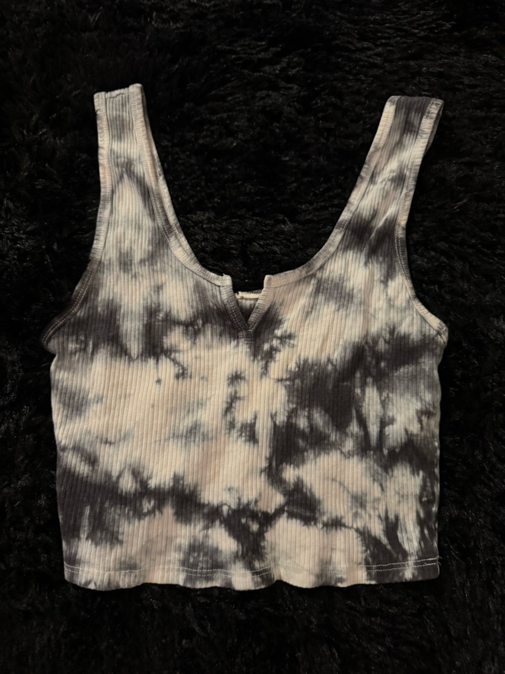 Garage Black and White Tie-Dye Ribbed Tank
